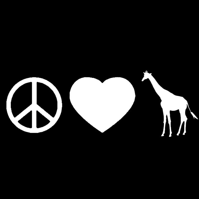Hot  Peace Love Giraffe Car Sticker For Truck Window Bumper Auto Door Africa Zoo Safari Vinyl Decal Cute animals prints Christmas