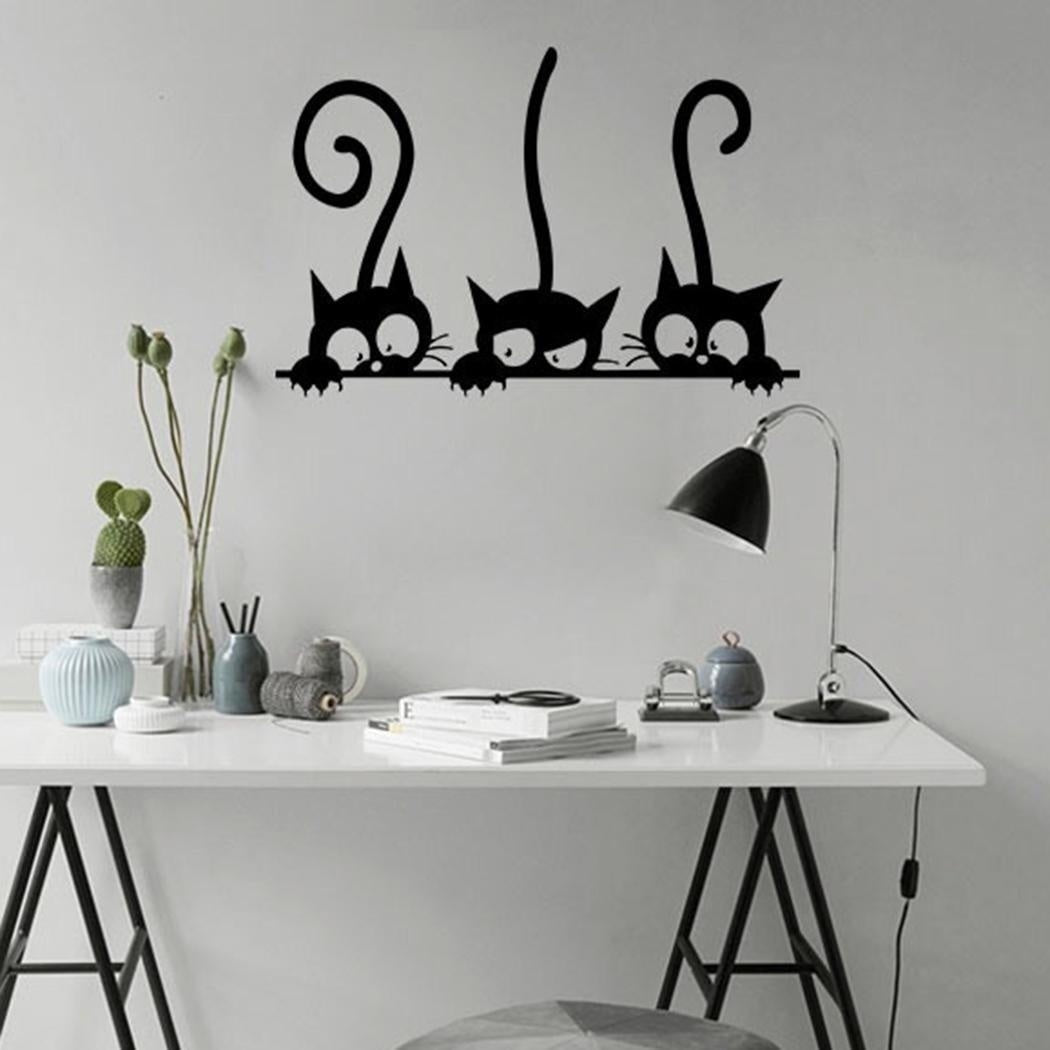 High-quality   Three Kitten Cats PVC Wall Stickers Children Room Home Wall Art Decoration (Color: Black)