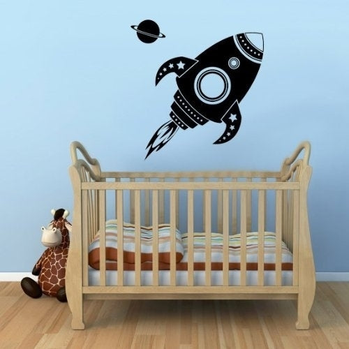 High-quality  Spaceship Rocket with Planet Wall Decal Sticker Art