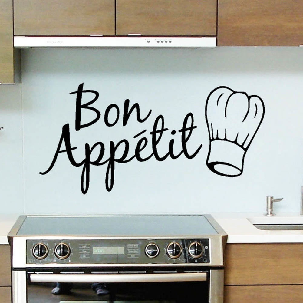 New Brand     bon appetit English letters carved dining kitchen wall stickers  (Color: Black)