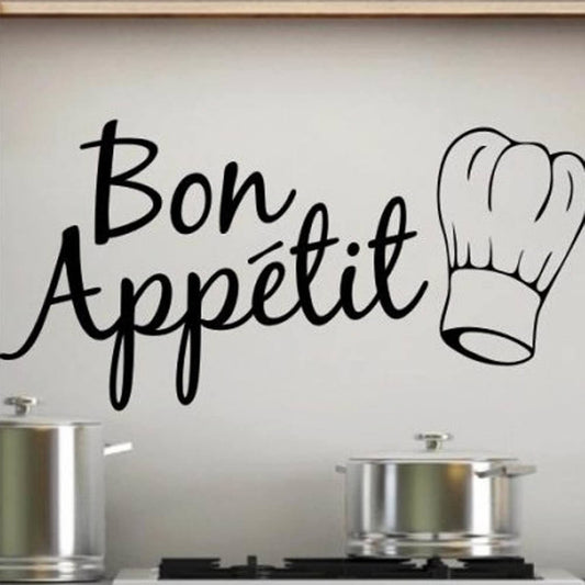 New Brand     bon appetit English letters carved dining kitchen wall stickers  (Color: Black)