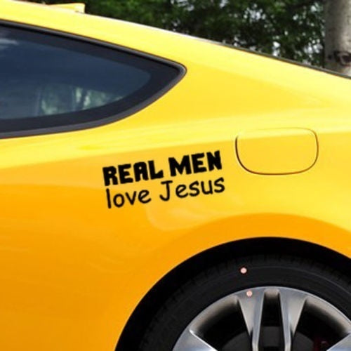 New Hot   Real Men Love Jesus Car Bumper Sticker Religious Car Window Stickers Body Decal