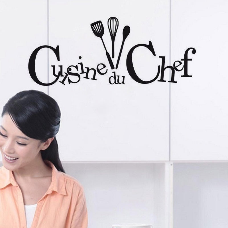 2018 NEW   Cuisine du chef Art home decoration removable wall stickers PVC wallpaper waterproof (Color: Black)