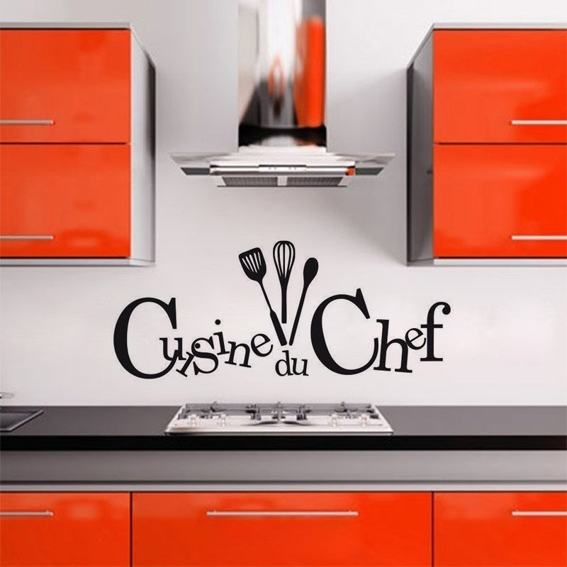 2018 NEW   Cuisine du chef Art home decoration removable wall stickers PVC wallpaper waterproof (Color: Black)