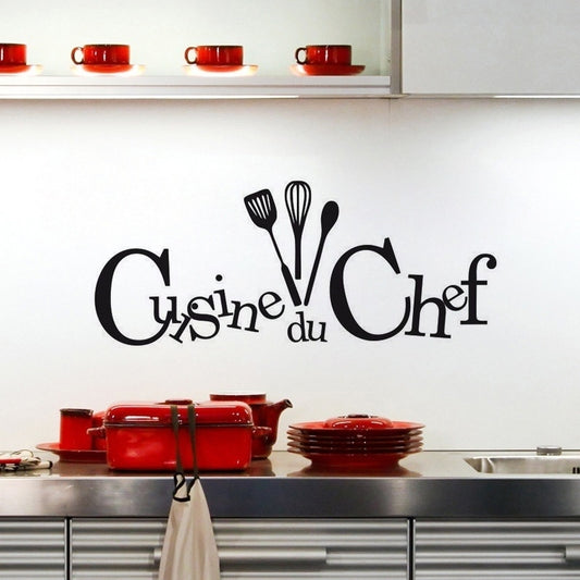 2018 NEW   Cuisine du chef Art home decoration removable wall stickers PVC wallpaper waterproof (Color: Black)
