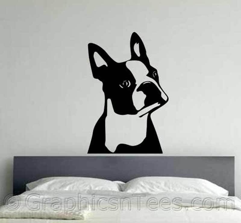 New Fashion   QT023 Cute Boston Terrier Dog Sticker, Bedroom Lounge Home Wall Art Sticker Decal Home Decor