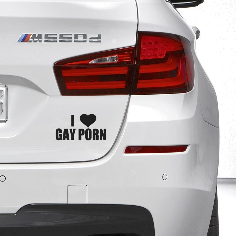 2018 NEW  12*5 cm I Love Gay Porn Funny Prank Car stickers JDM Drift car Window car body Vinyl Decal Black/Silver etc 13 color