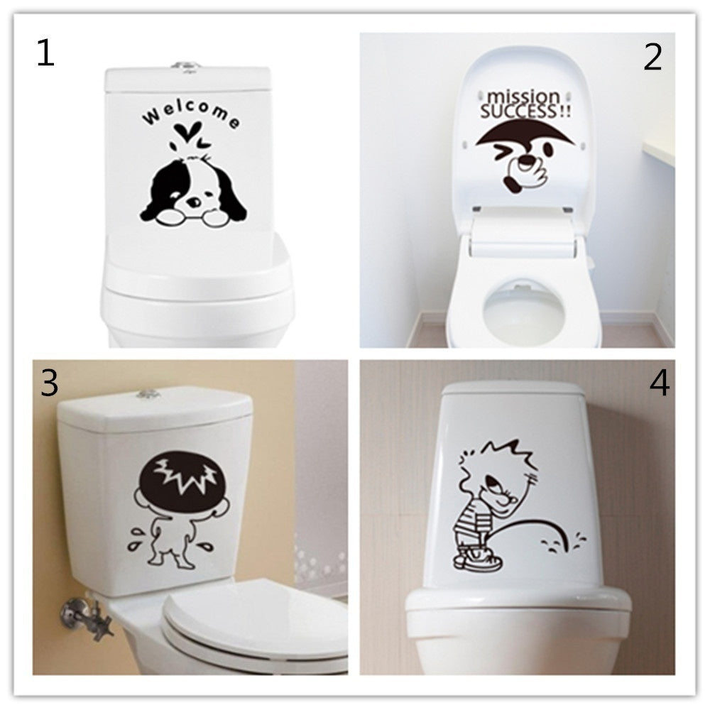 2018 NEW   1Pcs DIY Home Decoration Wall Decal Funny Bathroom Stickers Toilet Sticker Cartoon Wall Sticker Art Mural Pattern Fridge Sticker