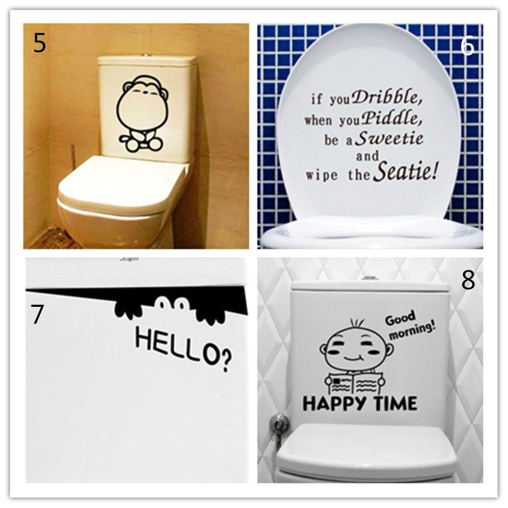 2018 NEW   1Pcs DIY Home Decoration Wall Decal Funny Bathroom Stickers Toilet Sticker Cartoon Wall Sticker Art Mural Pattern Fridge Sticker