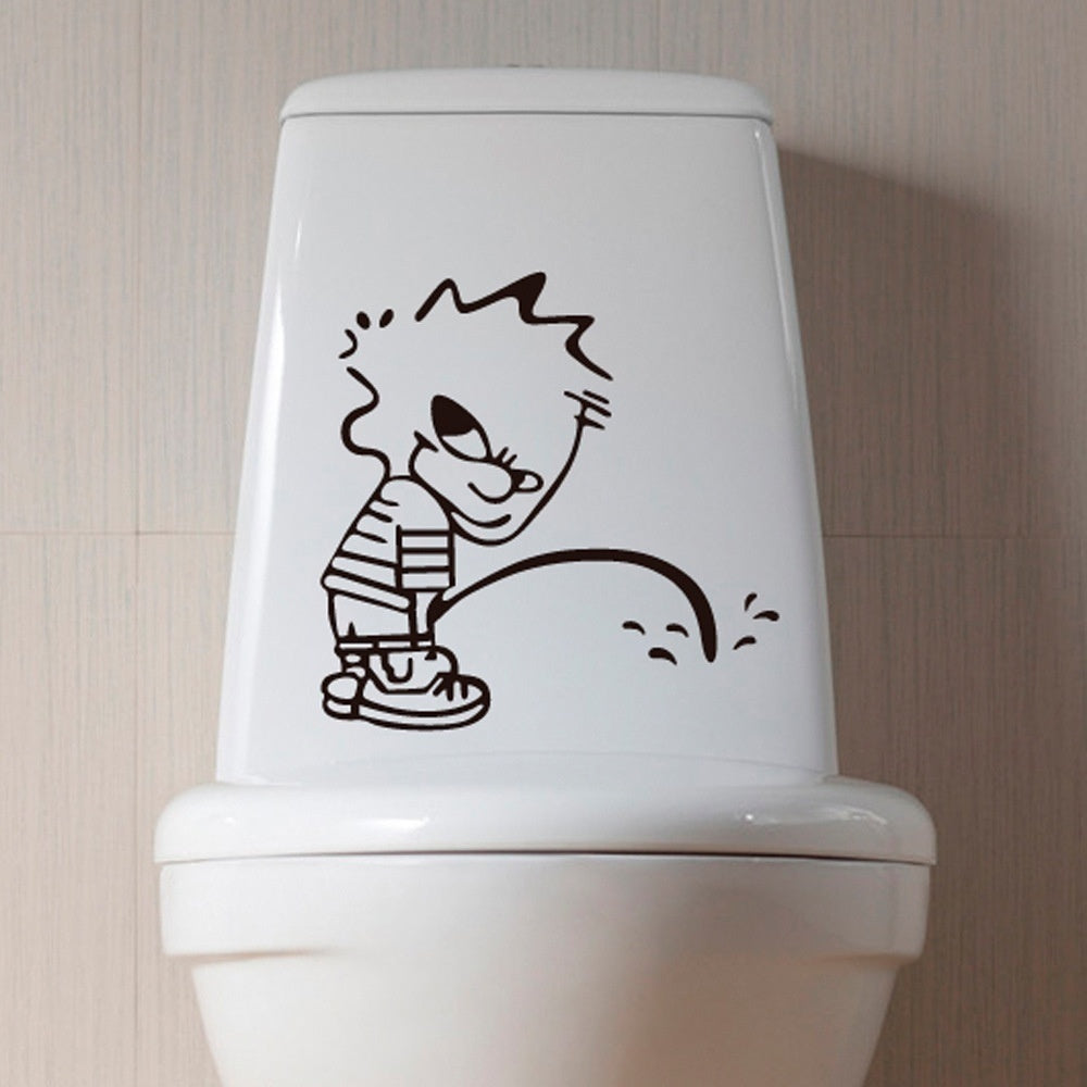 2018 NEW   1Pcs DIY Home Decoration Wall Decal Funny Bathroom Stickers Toilet Sticker Cartoon Wall Sticker Art Mural Pattern Fridge Sticker