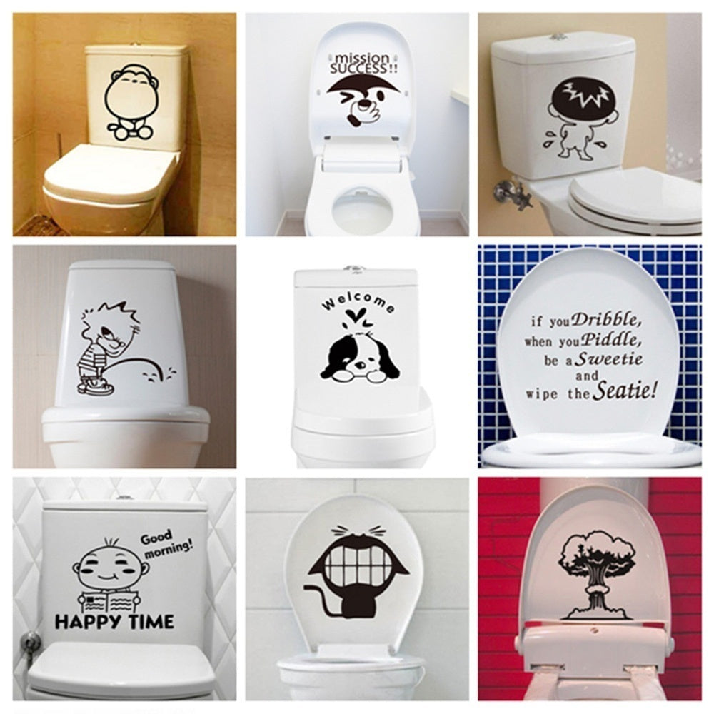 2018 NEW   1Pcs DIY Home Decoration Wall Decal Funny Bathroom Stickers Toilet Sticker Cartoon Wall Sticker Art Mural Pattern Fridge Sticker