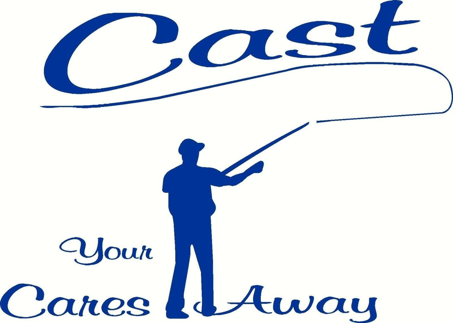 New Fashion  cast your cares away decal bumper sticker flyrod fishing window outdoors fly rod