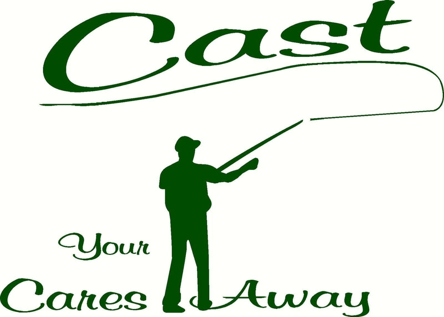 New Fashion  cast your cares away decal bumper sticker flyrod fishing window outdoors fly rod