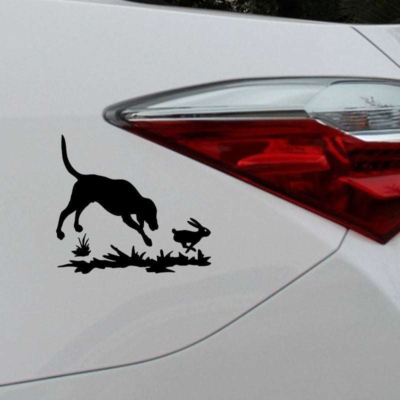 High-quality    Rabbit And Dog Decal Hunting Window Vinyl Stickers Funny Cartoon Car Decals