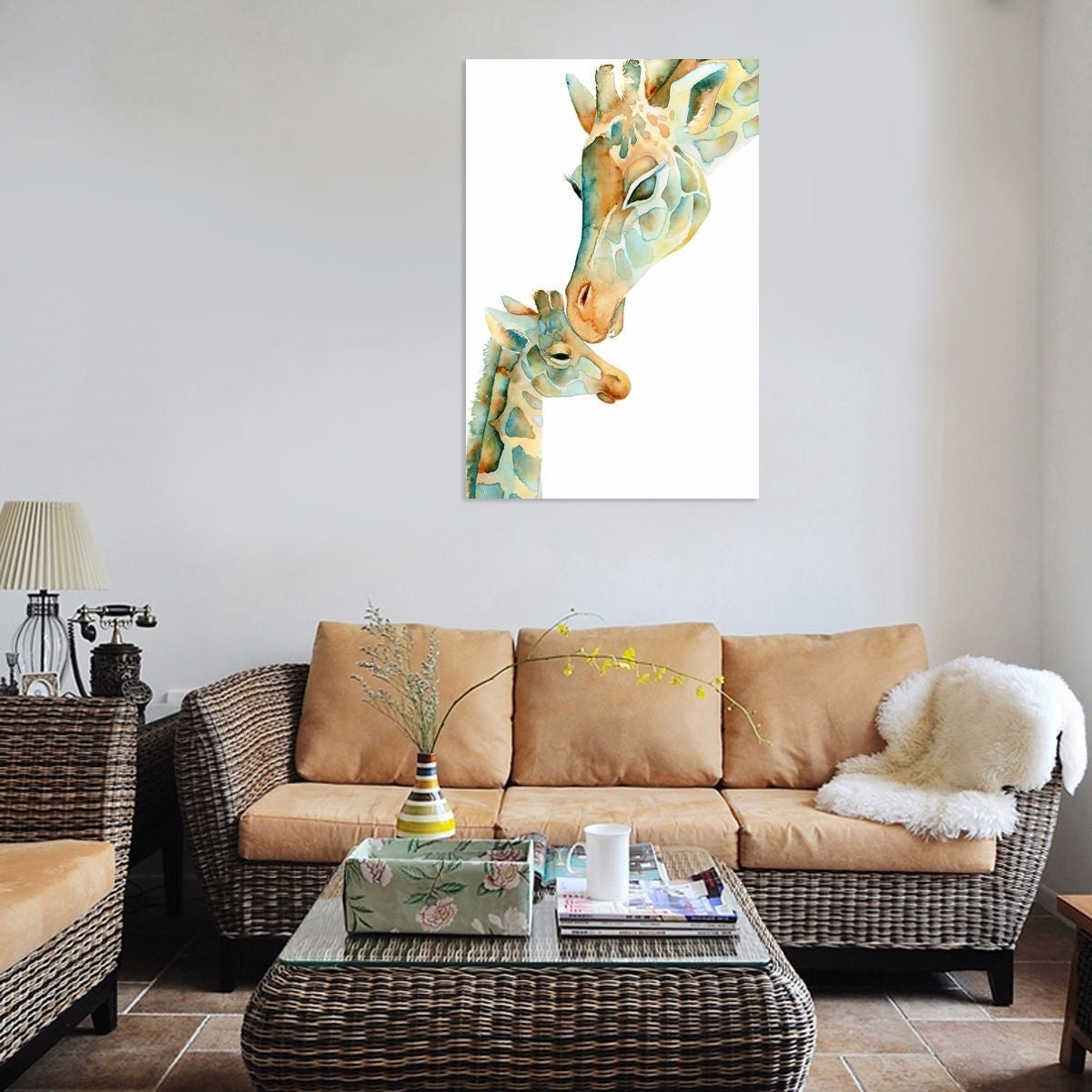 HD Canvas Painting Giraffe Animal Wall Art Picture Prints Maternal Love Unframed