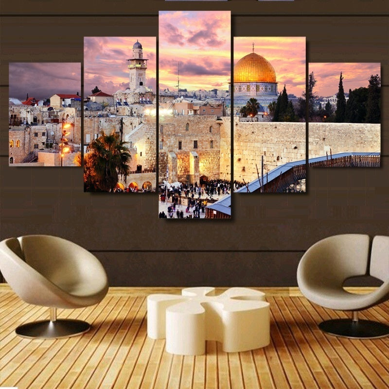 New Fashion 5 Pieces Jerusalem Modular Picture Modern Home Wall Decoration Canvas Picture Art HD Printed Painting On Canvas Artworks