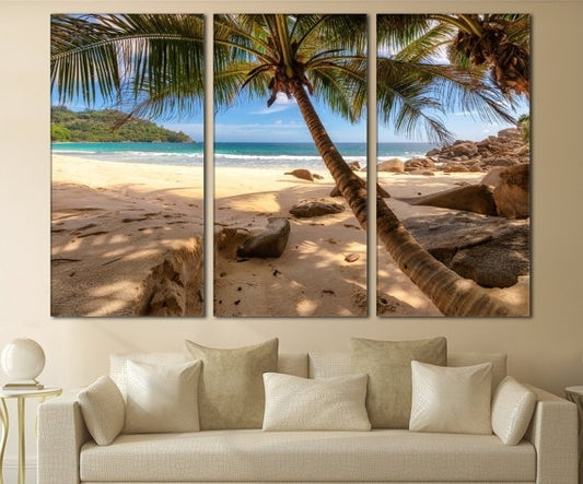 3 Panels Beautiful Palm Trees Modern Colorful Landscape Wall Art Canvas Print Painting Pictures Home Decor Large Size Posters Living Room Mural Gift for Lady Men Boys Girls Room Decoration Without Fames