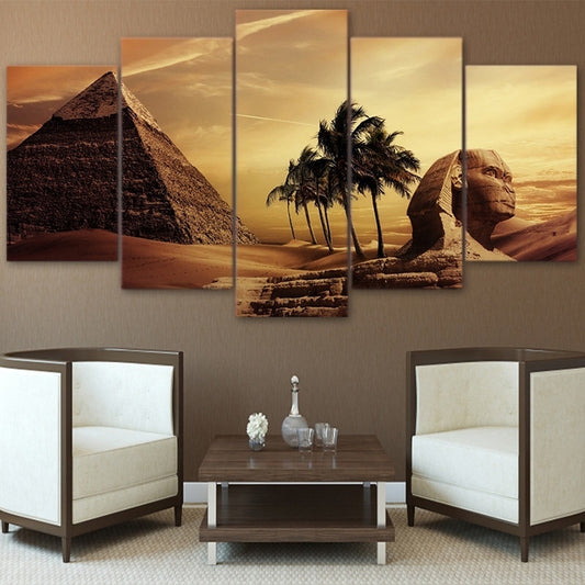 Hot High Quality HD Printed 5 Pieces Canvas Egyptian Pyramids Oil Painting Sunset Desert Wall Pictures for Living Room