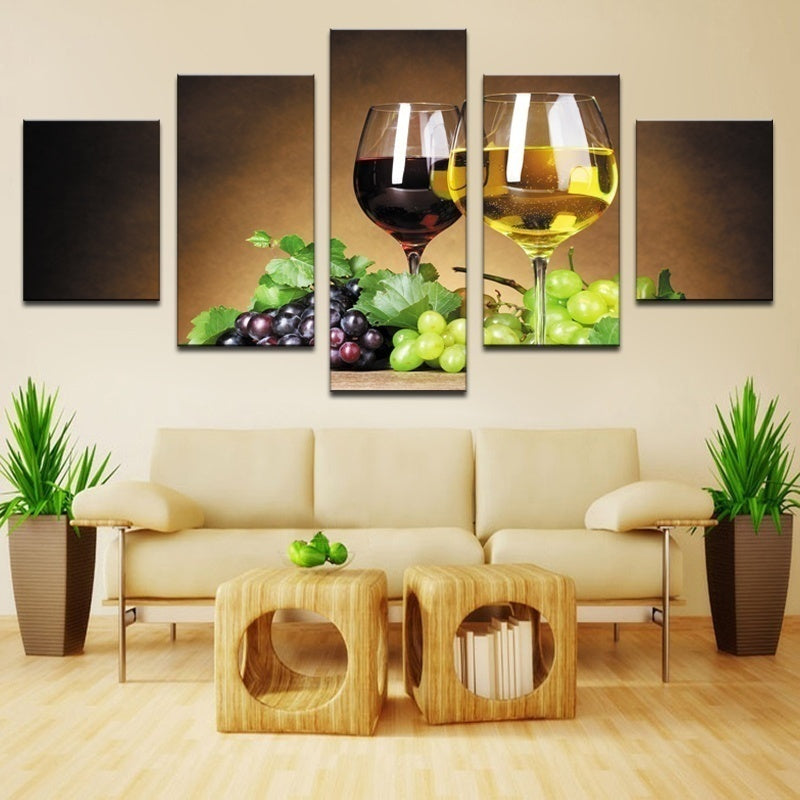 New Fashion Home Decoration 5 Piece Wine Cups Pictures Canvas Oil Painting on Wall Art for Living Room Print Decor Personalized Gift  (no Frames)