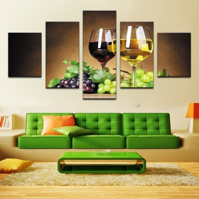 New Fashion Home Decoration 5 Piece Wine Cups Pictures Canvas Oil Painting on Wall Art for Living Room Print Decor Personalized Gift  (no Frames)