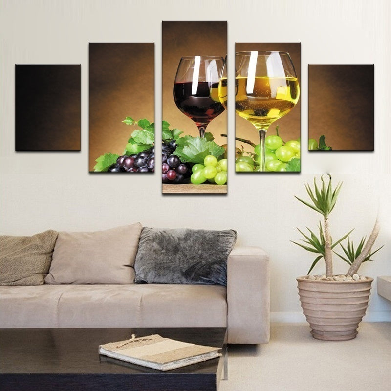 New Fashion Home Decoration 5 Piece Wine Cups Pictures Canvas Oil Painting on Wall Art for Living Room Print Decor Personalized Gift  (no Frames)