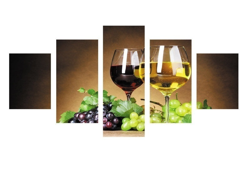 New Fashion Home Decoration 5 Piece Wine Cups Pictures Canvas Oil Painting on Wall Art for Living Room Print Decor Personalized Gift  (no Frames)