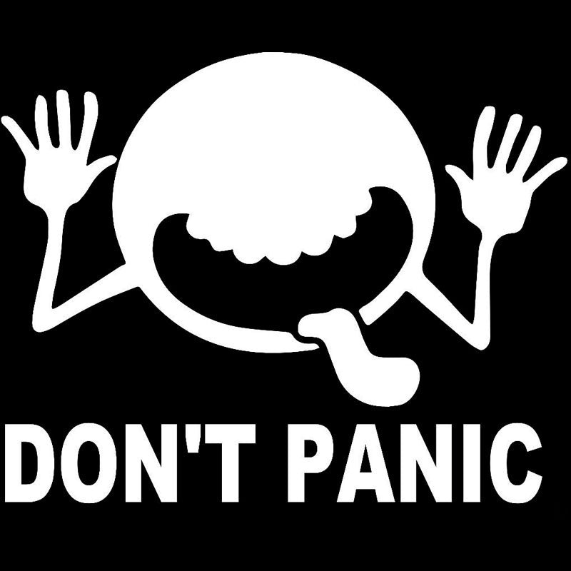 Fashion 14X11.2CM HITCHHIKER'S Guide Don't Panic Funny Vinyl Decal Car Sticker Car-styling