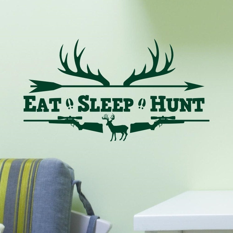 2018 NEW   Eat Sleep Hunt Rifles Racks Deer Bow Hunting Wall Decal Vinyl Sticker Quote
