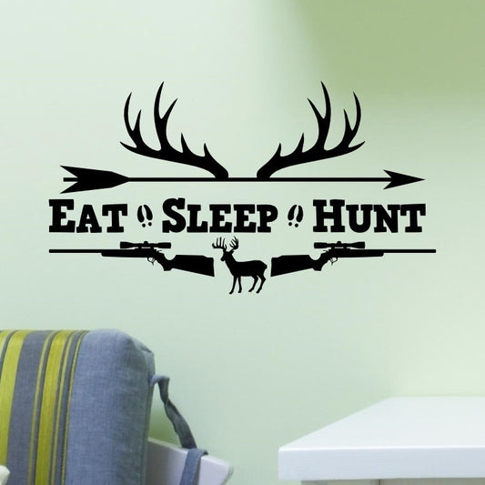 2018 NEW   Eat Sleep Hunt Rifles Racks Deer Bow Hunting Wall Decal Vinyl Sticker Quote
