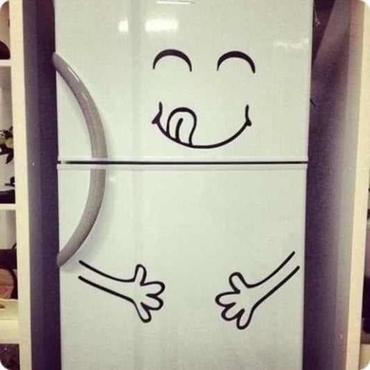 High-quality  Cute Fridge sticker Happy Yummy Face Kitchen Fridge Vinyl Wall Sticker Art Refrigerator Wall Decals Home Decor