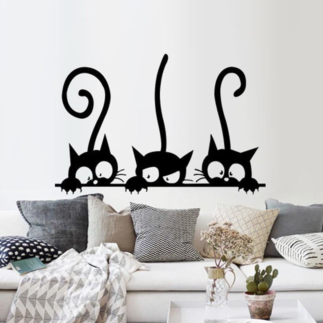 2018 NEW   Three Kitten Cats PVC Wall Stickers Children Room Home Wall Art Decoration (Color: Black)