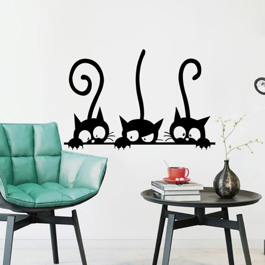 2018 NEW   Three Kitten Cats PVC Wall Stickers Children Room Home Wall Art Decoration (Color: Black)