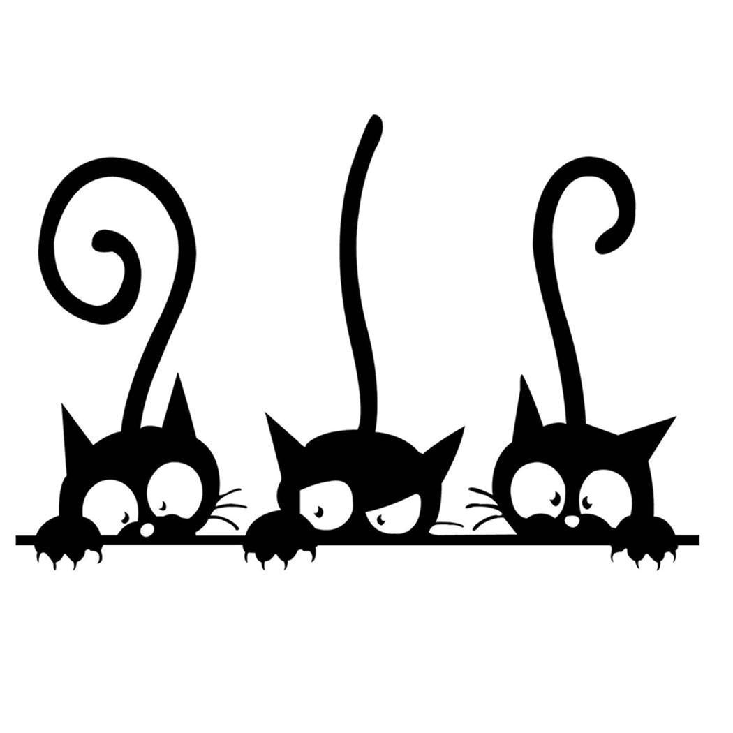 2018 NEW   Three Kitten Cats PVC Wall Stickers Children Room Home Wall Art Decoration (Color: Black)