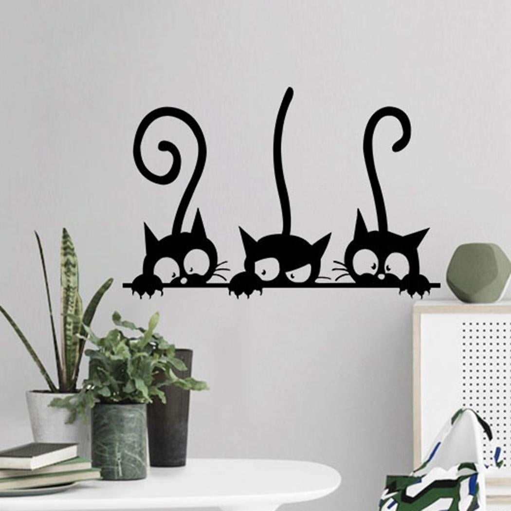 2018 NEW   Three Kitten Cats PVC Wall Stickers Children Room Home Wall Art Decoration (Color: Black)