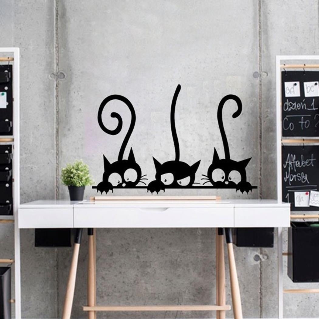 2018 NEW   Three Kitten Cats PVC Wall Stickers Children Room Home Wall Art Decoration (Color: Black)