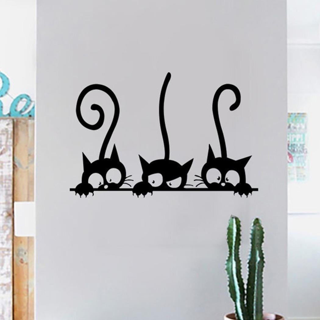 2018 NEW   Three Kitten Cats PVC Wall Stickers Children Room Home Wall Art Decoration (Color: Black)