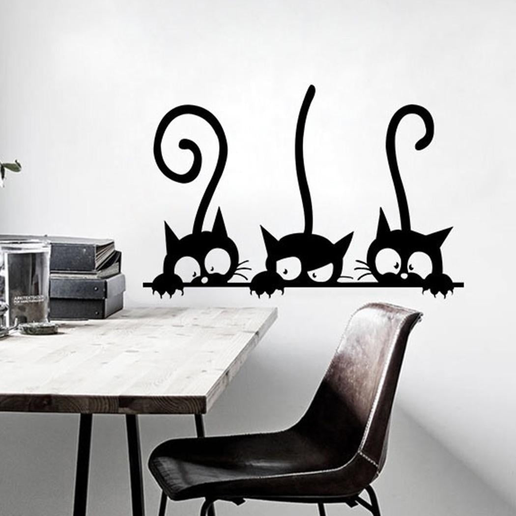 2018 NEW   Three Kitten Cats PVC Wall Stickers Children Room Home Wall Art Decoration (Color: Black)