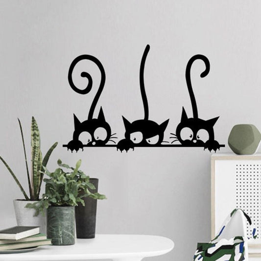 2018 NEW   Three Kitten Cats PVC Wall Stickers Children Room Home Wall Art Decoration (Color: Black)