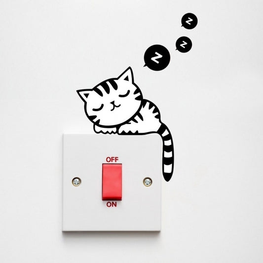 Fashion  Cartoon Removable Cute Lovely Black Cat sleep Socket Switch Wall Sticker Vinyl Decal Home Decor Decal (Size: 4)