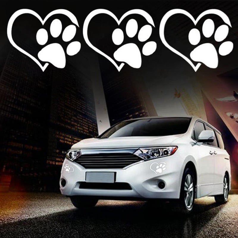 New Hot  3PCs Cute Paw Print With Heart Dog Cat Vinyl Decal Car Window Car Stying Sticker