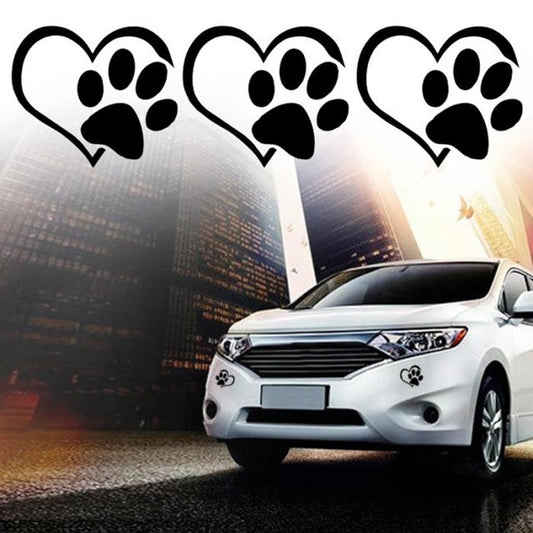 New Hot  3PCs Cute Paw Print With Heart Dog Cat Vinyl Decal Car Window Car Stying Sticker