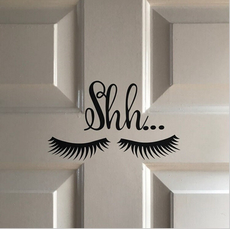 Hot  US Beautiful Shh.. Eyelash Vinyl Wall Sticker Girls Room Lovely Decals Decor Lot (Color: Black)