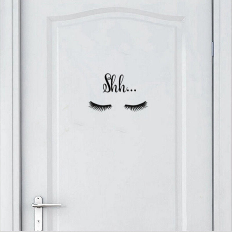 Hot  US Beautiful Shh.. Eyelash Vinyl Wall Sticker Girls Room Lovely Decals Decor Lot (Color: Black)