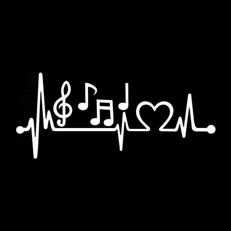 New Fashion   21.5cm*8.3cm Music Notes Heartbeat Car-Styling Vinyl Car Sticker Black/Silver S3-4951