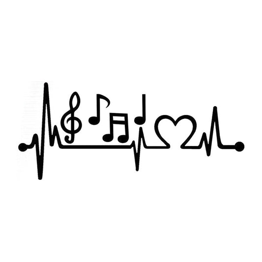 New Fashion   21.5cm*8.3cm Music Notes Heartbeat Car-Styling Vinyl Car Sticker Black/Silver S3-4951