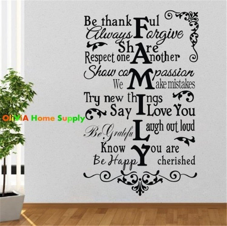 New Hot  Family Rule vinyl wall sticker Quote decal Art English poster wallpaper mural DIY home Decor adesivo parede vinilo pegatina