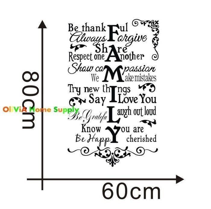 New Hot  Family Rule vinyl wall sticker Quote decal Art English poster wallpaper mural DIY home Decor adesivo parede vinilo pegatina
