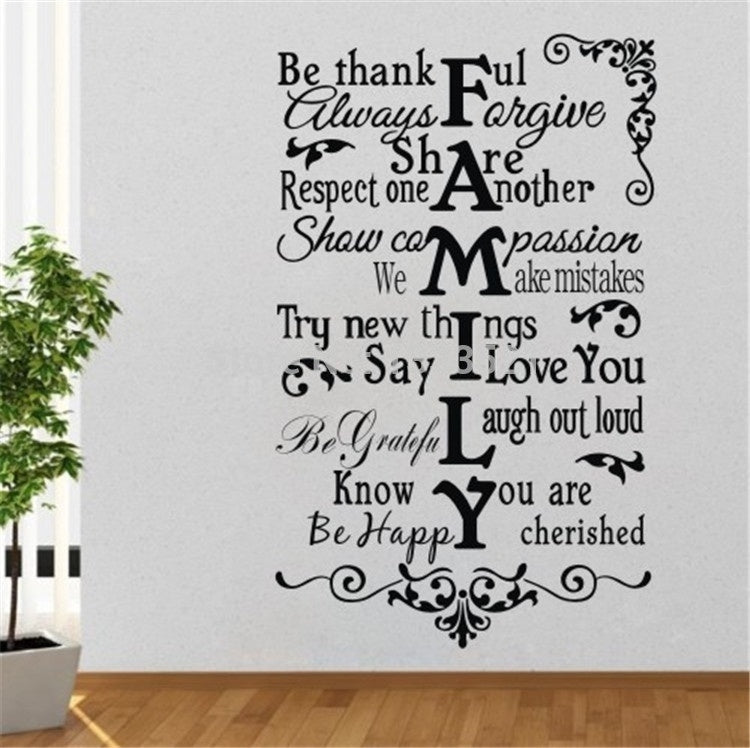 New Hot  Family Rule vinyl wall sticker Quote decal Art English poster wallpaper mural DIY home Decor adesivo parede vinilo pegatina