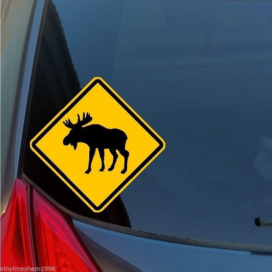 New Brand   Moose crossing caution sign sticker decal safety wildlife truck Wyoming Alaska