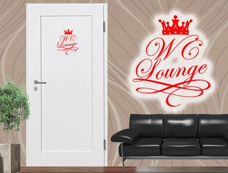 New Hot WC Lounge Aufkleber mit Krone / Wandtattoo / Türschild / Sticker 22x27cm
